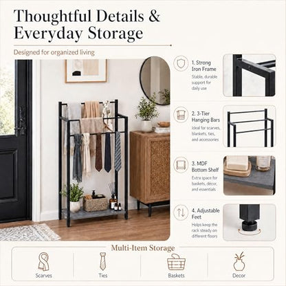 16.9" W Freestanding Towel Rack with Oak Grey Wood Shelf | 3 Tier Blanket Ladder Stand for Bathroom Living Room, Metal Frame,31.5"H x 16.9"W x7.9"D - color: Oak Grey, size: 31.5"H x 16.9"W x7.9"D