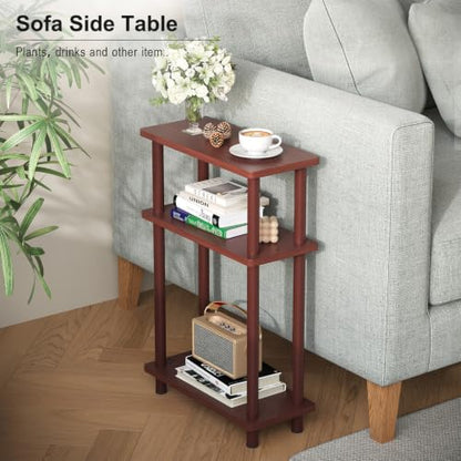 Apicizon 3 Tier End Table, Narrow Side Table with Storage Shelf, Bedroom, Living Room, Entryway, Farmhouse, Dark Brown - color: Dark Brown, style: Narrow Side Table