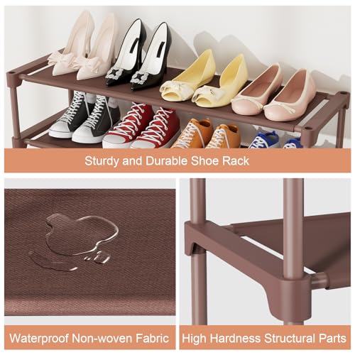 34" Widening Design Shoe Rack for Closet 16 Pairs Small Spaces Non-Woven 3 Tier Shoe Organizer Stackable Metal Shoe Shelf for Entryway, Bedroom Brown - color: Brown