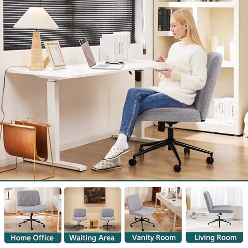 OLIXIS Criss Cross Chair with Wheels, Vanity Chair, Home Office Desk | Wide Seat Armless, Comfy Fabric, Height Adjustable Swivel Rolling, Home Computer Task Seating for Bedroom Study, Grey Fabric - color: Grey Fabric