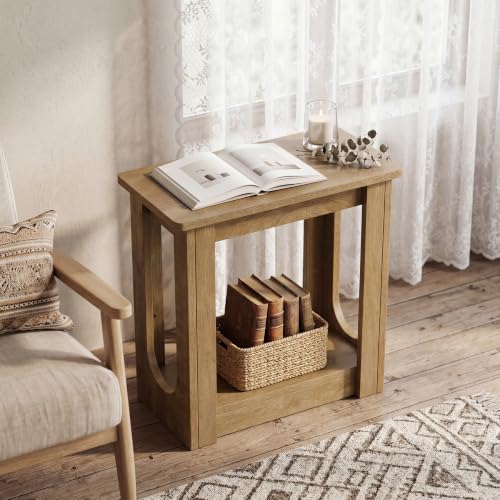 Tribesigns End Table, Narrow Side Table for Living Room, Rustic Brown | Farmhouse Side Table for Living Room, 2-Tier couch end table with Unique U-cutout Legs, Nightstand for Bedroom