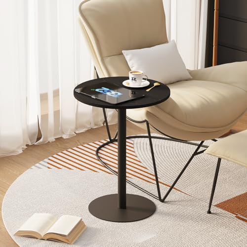Round Side Table, C Shapde End Table for Sofa, Tv Trays Table, Small Snack Table with Metal Leg for Living Room, Bedroom, Bedside, Office (Black) - color: Black