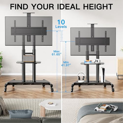 PERLESMITH Mobile TV Stand for 55-90 Inch Flat/Curved Screen TV Max VESA 800x500mm Outdoor TV Cart with Height Adjustable AV Shelf- UL Certificated Rolling Floor TV Stand Holds up to 200Lbs (PSTVMC07) - size: 55-90 Inch