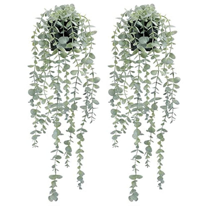 COCOBOO 2 Pcs Artificial Eucalyptus Plants Shelf Hanging Fake Plant in Pot for Wall Bedroom Home Patio Indoor Outdoor Decor - size: 5.9in-24in