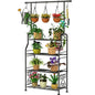 GIOTORENT Plant Stand Indoor Outdoor, 4-Tier Heavy Duty Metal Shelves, Display up to 17 Multiple Plants, Tall Plant Holder with Plant Hanger, Suit for Patio Living Room Garden Balcony, 5 Hooks, Black - size: B-4Tier-Hanger