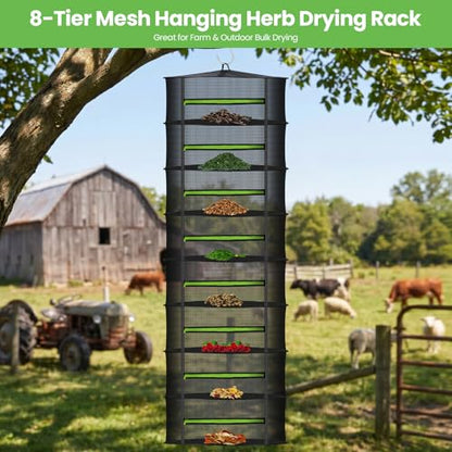 MEKOLIFE 8-Layer Herb Drying Rack Hanging, Large Capacity Mesh Net | 23.62 Inch with Zipper, S-Hooks and Bonus Garden Pruning Shears, for Herbs, Flowers, Plants, Indoor and Outdoor Use - size: 8 Layers