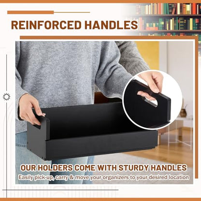 CroBlissful 4 Set Wooden CD Storage Box,Holds 144 CDs(36 Each),Stackable CD Holder Organizer with Magnetic Front Flap and Carrying Handles for DVDs, Cassette Tapes and Movie Cases (Black) - color: Black