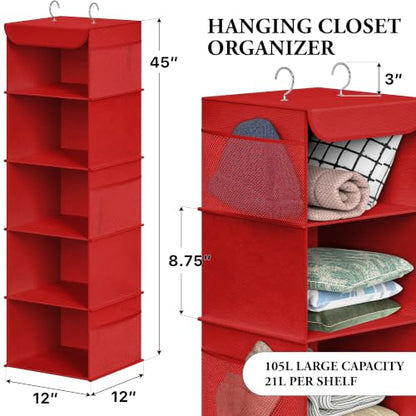 Simple Houseware 5 Shelf Hanging Closet Organizer, Red - color: Red, size: 5 Shelf