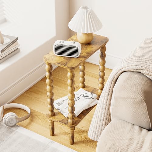 Veegle Narrow Side Table, Small End Table with Storage Shelf, 2-Tier Small Coffee Tables for Living Room, Bedroom, Narrow Spaces (Rustic Brown) - color: Rustic Brown-2 Tier Shelf