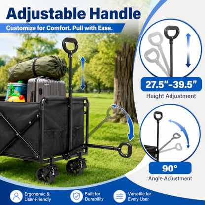 Wagons Carts Foldable, 500 lb 220L Collapsible Wagon with Brakes | Folding Wagon Cart with brakes, compact folding design and large storage for camping, groceries, sports and outdoor hauling - size: 500LB