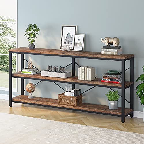 Tribesigns 71" Sofa Tables Extra Long Couch Table, Narrow Long Console Table, Entryway Table,Sofa Table with 3 Tiers Storage Shelves (Rustic Brown) - color: Rustic Brown