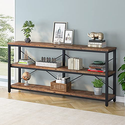 Tribesigns 71" Sofa Tables Extra Long Couch Table, Narrow Long Console Table, Entryway Table,Sofa Table with 3 Tiers Storage Shelves (Rustic Brown) - color: Rustic Brown