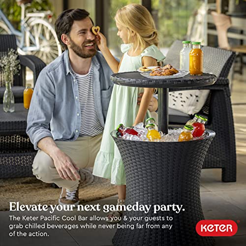 Keter Pacific Cool Bar Outdoor Patio Furniture and Hot Tub Side Table with 7.5 Gallon Beer and Wine Cooler, Dark Grey - color: Dark Grey