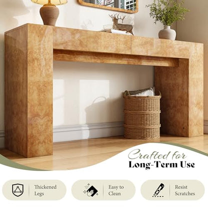 AMERLIFE 63" Burl Wood Console Table, Modern High Gloss Entryway Table with 2 Storage Drawers, Long Sofa Table Behind the Couch for Entrance, Hallway, Foyer, Living Room, Natural - color: Natural