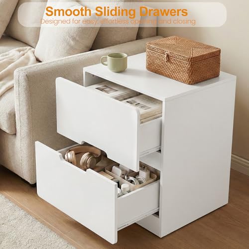 RoyalCraft White Nightstand Set of 2, Night Stand with Drawers, Modern Bedside Table with Handless Design, Wood End Table for Bedroom, Hallway - color: White, size: 2 Pieces