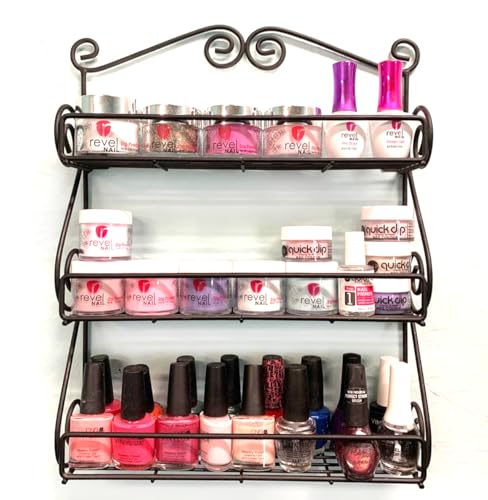FitWell Scroll Wall Mount Spice Rack, 3-Tier, Traditional Spice Rack Cabinet & Kitchen, Beauty & Nail Polish Organizer for Bathroom, Scroll Wall-Mounted (Black) - color: Black