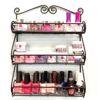 FitWell Scroll Wall Mount Spice Rack, 3-Tier, Traditional Spice Rack Cabinet & Kitchen, Beauty & Nail Polish Organizer for Bathroom, Scroll Wall-Mounted (Black) - color: Black