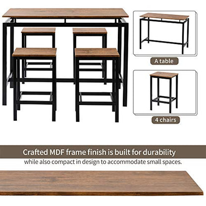 Solid Wood 4-Piece Kitchen DIng Table Set, Counter Height Bar Table Set with 3 Stools and Storage Shelves, Perfect for Home, Kitchen, Living Room (Brown-1) - color: Brown-1