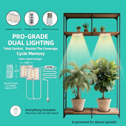 Dual Head Under Shelf Grow Light, Stick On LED Shelf Plant Light with Timer | Dual Head Under Cabinet Grow Light, Full Spectrum 3500K High PPFD LED for Plant Stands, Shelves & Multi-Plant Coverage - size: 2 Head 1 Pack Plus