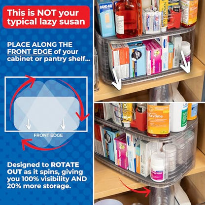 Mighty Susan 2-Tier Lazy Susan Pantry Organizer – Steel Reinforced Turntable for Kitchen Cabinets & Pantry Storage – Heavy-Duty Can Organizer Holds Up to 30 lbs – Rotates 360° – Includes 2 Bonus Bins - size: Mighty Susan 2-Tiered