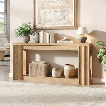 Maupvit Fluted Wooden Console Table with 2 Storage, 71 Inches Rectangular Entryway Table Behind The Couch, Farmhouse Boho Sofa Table for Entrance, Hallway, Living Room (Natural) - color: Natural