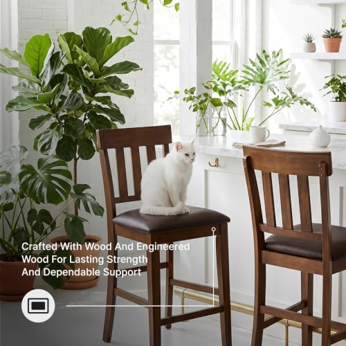 Signature Design by Ashley Ralene Traditional 26" Counter Height Faux Leather Seat Barstool, 2 Count, Brown | Wipe-clean faux leather cushion, Veneers, wood and engineered wood frame, 25.63-inch seat height, Ralene Series - color: Medium Brown, style: Bar