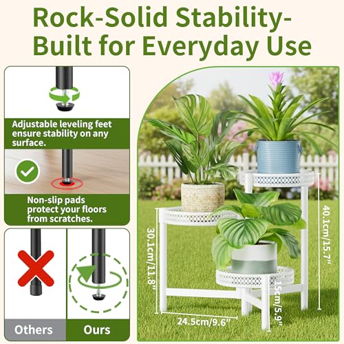 3 Tier White Folding Metal Planter Pot Holder Stand for Bedroom - color: WhiteWave, size: 3-tiers