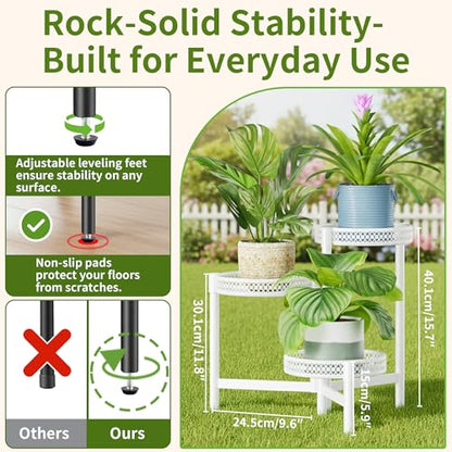3 Tier White Folding Metal Planter Pot Holder Stand for Bedroom - color: WhiteWave, size: 3-tiers
