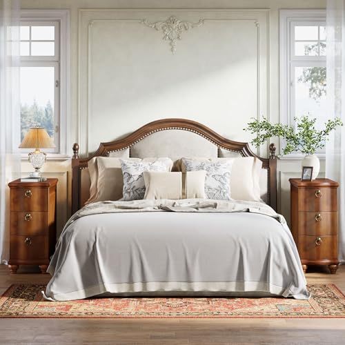Tribesigns Wood End Table Set of 2, Fully Assembled Nightstand with Drawers | Narrow Tall Slim Side Table for Bedside, Small Spaces, Living Room, Bedroom, Walnut Brown, No Assembly Required - color: Walnut Brown