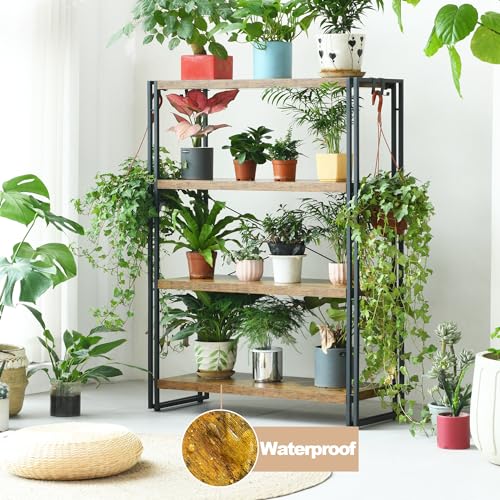 HCHQHS Bookshelf, 4-Tier Industrial Bookcase, Rustic Open Book Shelf, Freestanding Tall Bookshelves with Metal Frame - color: Rustic Brown, size: 4-Tier (31.5"W x 44.5"H)
