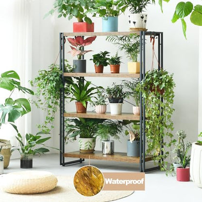 HCHQHS Bookshelf, 4-Tier Industrial Bookcase, Rustic Open Book Shelf, Freestanding Tall Bookshelves with Metal Frame - color: Rustic Brown, size: 4-Tier (31.5"W x 44.5"H)