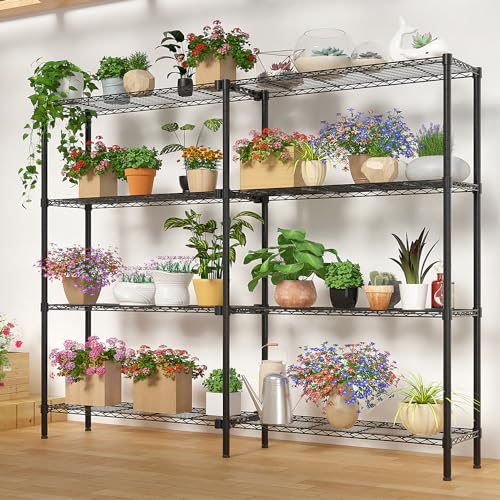 5-Tier Wide Wire Shelving Unit, Adjustable Heavy Duty Storage Rack with Leveling Feet, Freestanding Metal Shelves, for Garage Kitchen, Black - color: Black, 4 Tier-49.2"