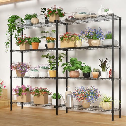 5-Tier Wide Wire Shelving Unit, Adjustable Heavy Duty Storage Rack with Leveling Feet, Freestanding Metal Shelves, for Garage Kitchen, Black - color: Black, 4 Tier-49.2"