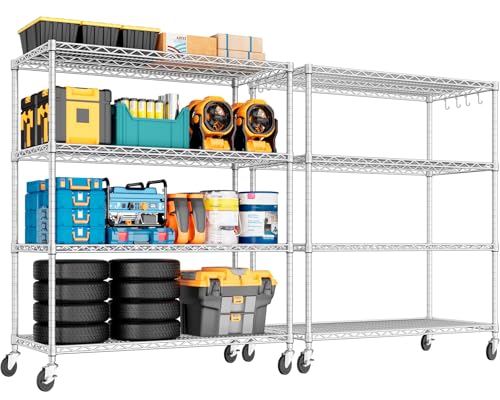 PrimeZone 4 Tier 55.5" Wx24 Dx76 H Wire Shelving with Wheels 2400lbs NSF Certified Storage Shelves Heavy Duty Metal Shelf Adjustable Rolling Rack Commercial Garage Restaurant Warehouse Chrome 2Pack - size: 55.5" W x 24" D x 76" H