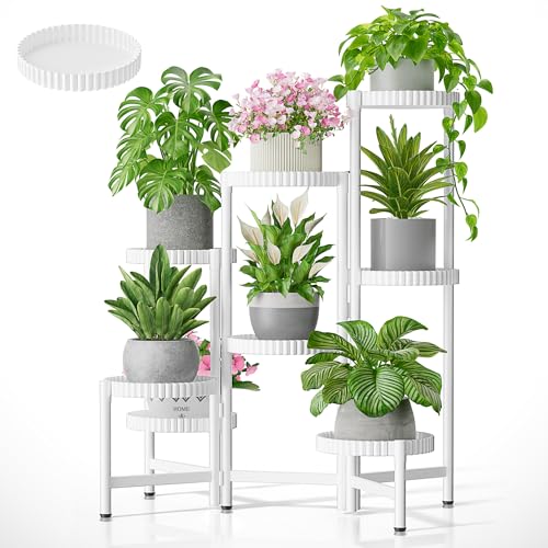 8 Tier Plant Stand Indoor Outdoor, Corner Tiered Fladable Plant Stands, Planter Display Rack for Multiple Plants, Iron Flower Stand, Folding Tall Plant Rack Shelf for House Patio Garden - WhiteFloroma - color: WhiteFloroma, size: 8-tiers