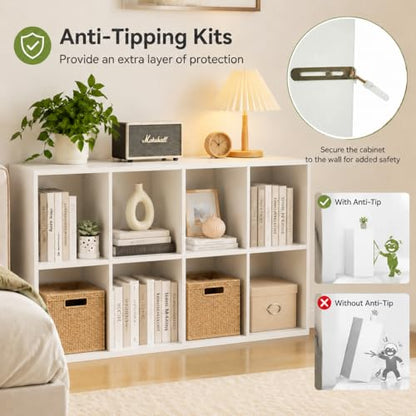 POWERSTONE 8 Cube Storage Organizer, Open Cube Bookshelf with Back Panels, Modern Display Cubby Bookcase for Bedroom Living Room Home Office, White