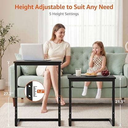 5-Level Adjustable C Side Table - End Table Living Room Bedroom Indoor Small C Shaped Couch Tray Desk, Black - color: Black