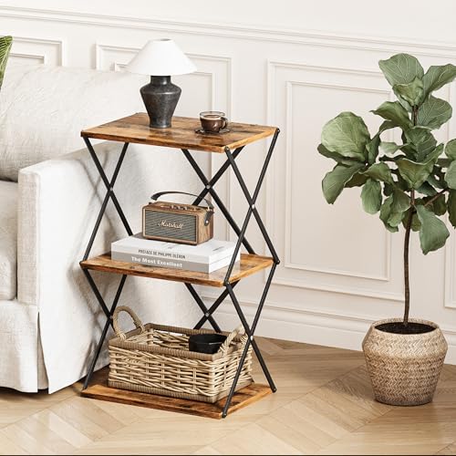 3-Tier End Table Small Side Table Tall Bedside Night Stand with Storage Sofa Side desks for Living Room Bedroom Office Bathroom Small Space Rustic Brown ET-03RB - color: Rustic Brown High