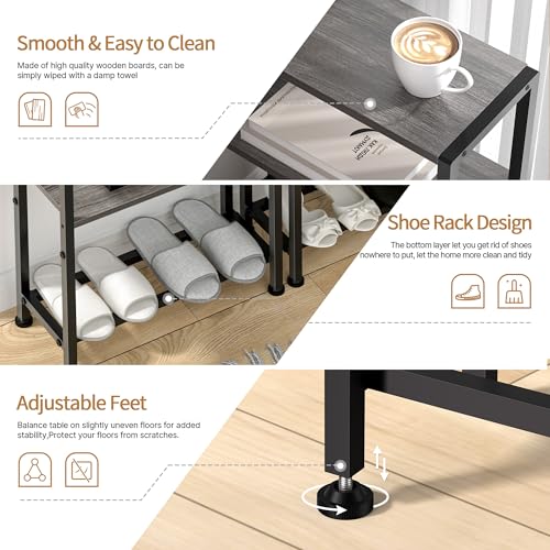 Narrow Side Table Set of 2 for Small Space, 2-Tier Small End Table with Shelf Holder, Slim Nightstand, Skinny Snack Couch Table in Living Room, Bedroom, Study, Kitchen and Balcony (Grey) - color: Grey