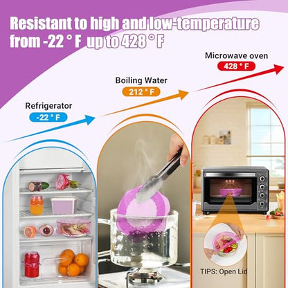 Silicone Stretch Lids for Food Storage in Fridge, Reusable Elastic Bowl Covers for Cup, Cans, Jars, Round & Rectangle Container, Food Grade Silicone Microwave Food Cover, Purple, 6PCS - color: 6 Pcs Purple