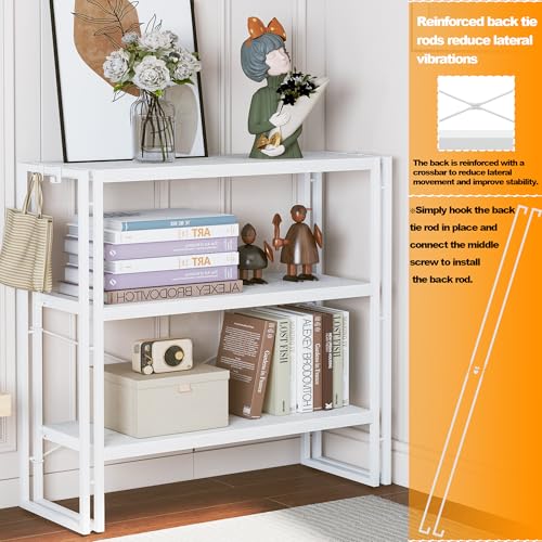 HCHQHS Bookshelf, 3-Tier Industrial Bookcase, White Open Book Shelf, Freestanding Horizontal Bookshelves with Metal Frame - color: White, size: 3-Tier (31.5"W x 33.5"H)