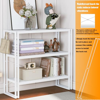 HCHQHS Bookshelf, 3-Tier Industrial Bookcase, White Open Book Shelf, Freestanding Horizontal Bookshelves with Metal Frame - color: White, size: 3-Tier (31.5"W x 33.5"H)