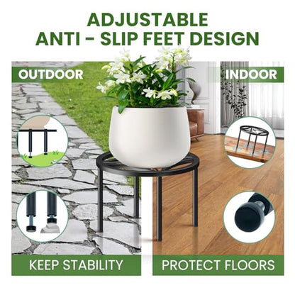 TOSKING 3-Pack Fully Assembled Heavy Duty Low Metal Plant Stand for Indoor & Outdoor – Original Geometric Flower Pot Holder for Heavy Potted Plant, Rustproof Iron Riser with Adjustable Feet, 200 LBS & 150 LBS, No Installation, Black (10.24" & 8.66" Dia) -