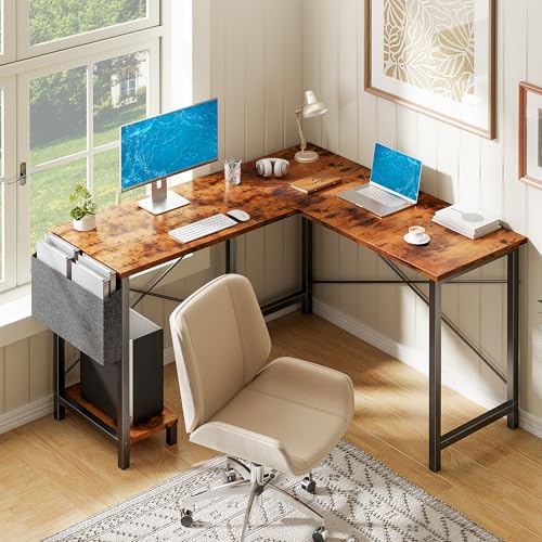 Alpen Corner Desk, L Shaped Gaming Desk with Storage Pocket and CPU Stand, Work Desk for Home Office, Small Corner Study Writing Table with Sturdy Metal Frame, 50 Inch, Rustic Brown - color: Rustic Brown, size: 50 Inches