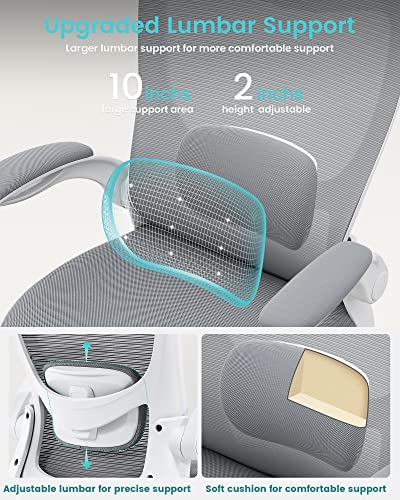 MUXX.STIL Office Chair, Ergonomic Desk Chair with Adjustable Lumbar Support and Flip up Armrest, Breathable Mesh Computer Chair for Home Office, Gray - color: Grey