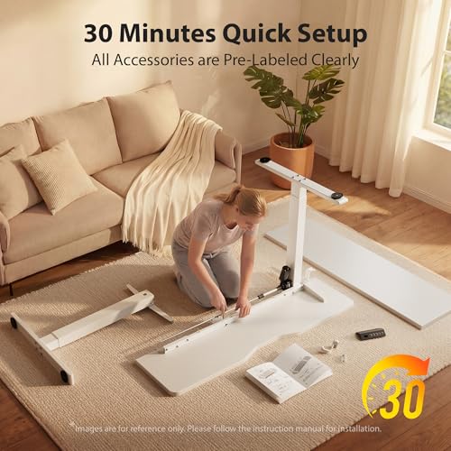 Cubiker Standing Desk, 40x24 Inches Sit Stand Home Office Desk, Electric Stand up Desk, Adjustable Desk with Splice Board, White Frame/White Top - color: White, size: 40x24