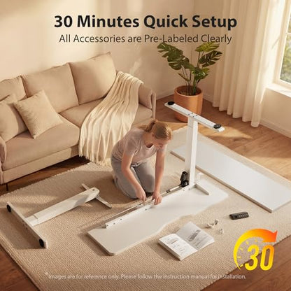 Cubiker Standing Desk, 55x24 Inches Sit Stand Home Office Desk, Electric Stand up Desk, Adjustable Desk with Splice Board, White Frame/White Top - color: White, size: 55x24