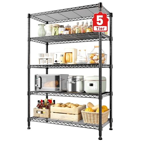 REIBII 5-Tire Storage Shelves, Wire Shelving Load 1000LBS Metal Shelves for Storage Adjustable Garage Shelving Unit Wire Shelf Rack Kitchen Storage Rack Pantry Shelves 31.5''W x 15.7'' D x 71''H - size: 5 Tier-15.7"D x 31.5"W x 71"H