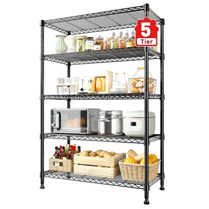 REIBII 5-Tire Storage Shelves, Wire Shelving Load 1000LBS Metal Shelves for Storage Adjustable Garage Shelving Unit Wire Shelf Rack Kitchen Storage Rack Pantry Shelves 31.5''W x 15.7'' D x 71''H - size: 5 Tier-15.7"D x 31.5"W x 71"H