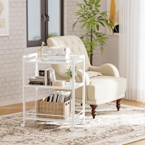 HITNET White Bar Cart, Home Bar Serving Cart, Kitchen Trolley on Wheels with Storage, 3 Tier Rolling Beverage Cart for Living Room Kitchen Home Office - color: White